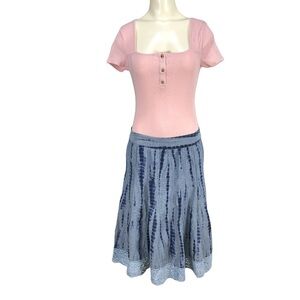 Studio West Apparel Blue Tie-dye Midi Skirt Sz Medium